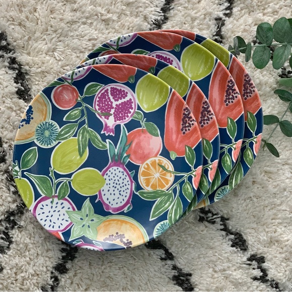 Opalhouse Dining Opalhouse Set Of 4 Colorful Tropical Fruit Round Melamine Dinner Plates